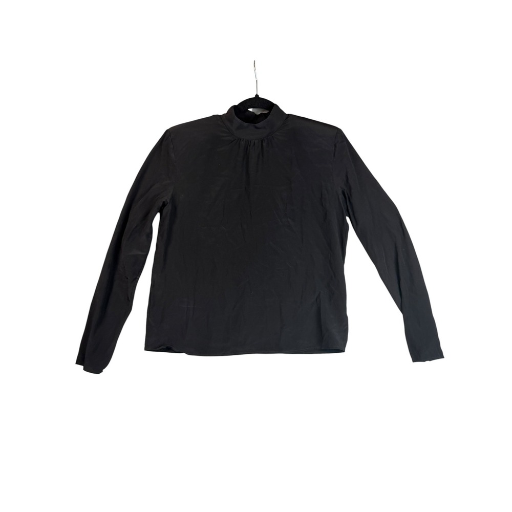 Babaton 100% Silk Mock Neck Long Sleeve Blouse Black Keyhole Back XS 105232